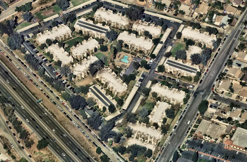 139kW ballasted rooftop solar across three apartment buildings in Vista, CA, installed by Keen Energy