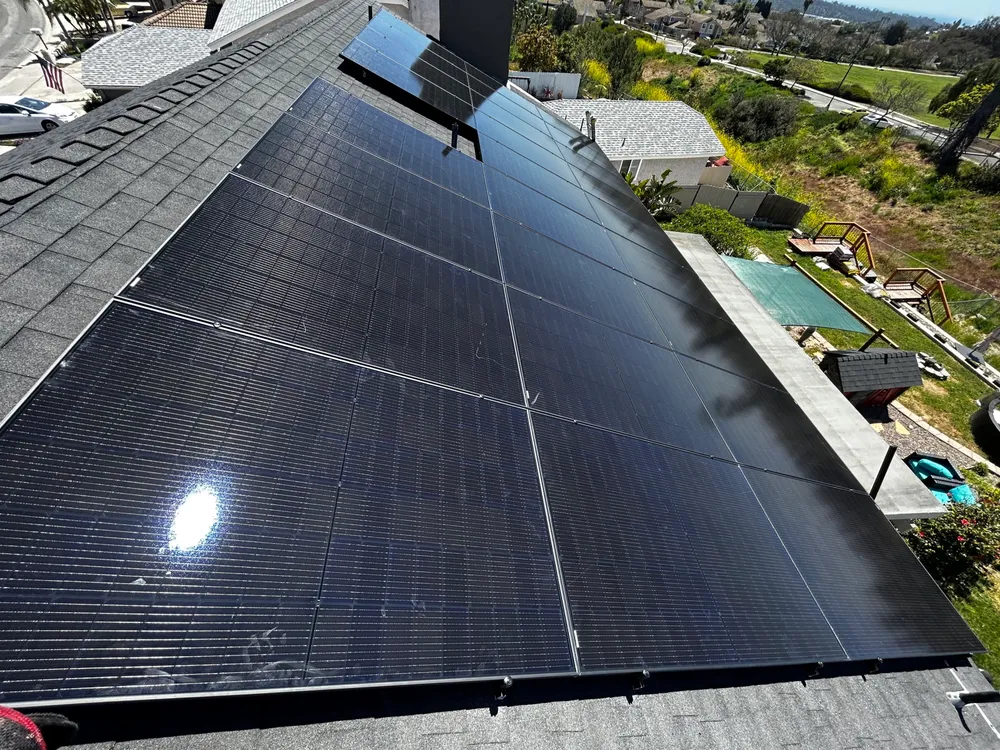 Large residential solar array on single-family home in Southern California suburb